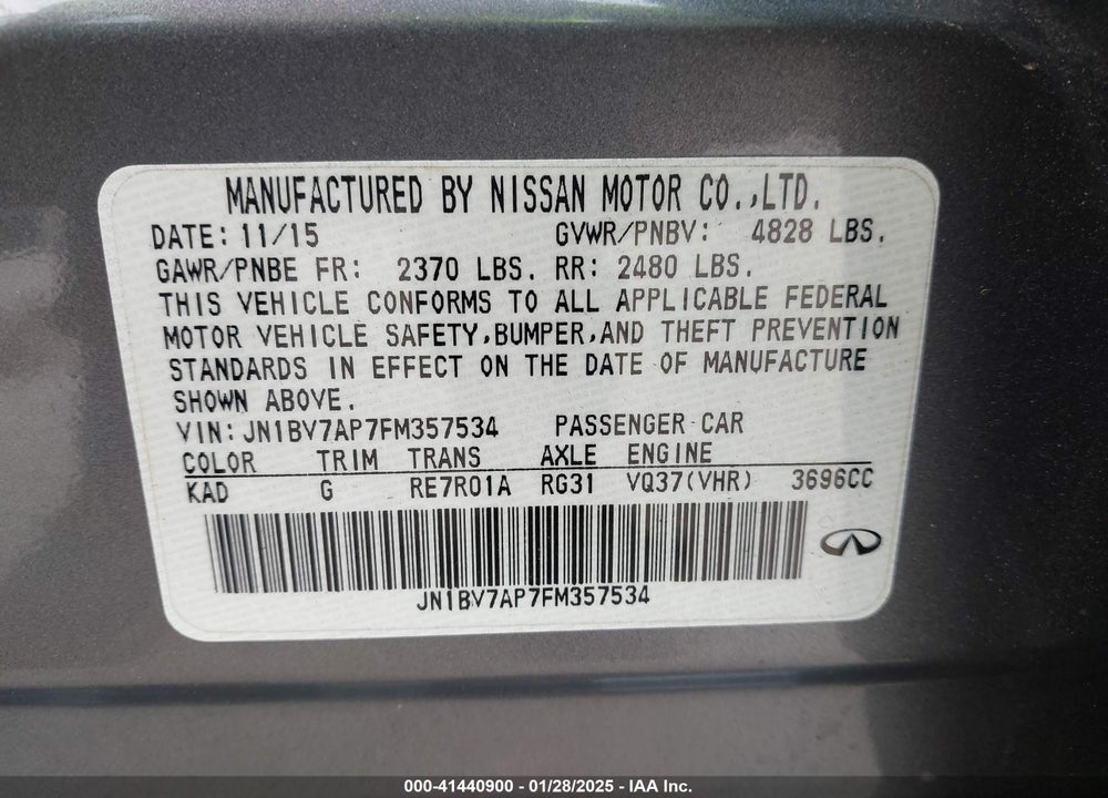 2015 INFINITI Q50 VIN: JN1BV7AP7FM357534