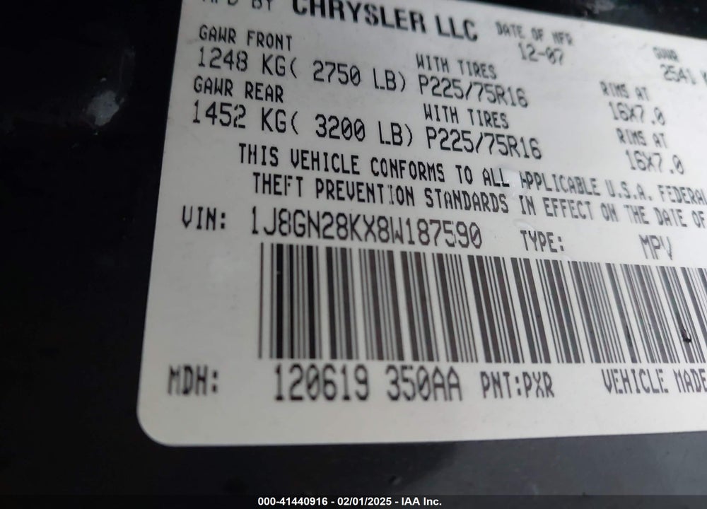 2008 JEEP LIBERTY SPORT VIN: 1J8GN28KX8W187590