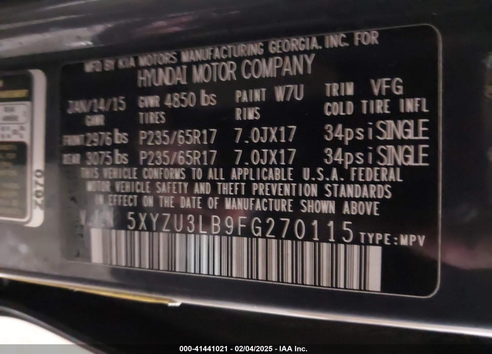 2015 HYUNDAI SANTA FE SPORT VIN: 5XYZU3LB9FG270115