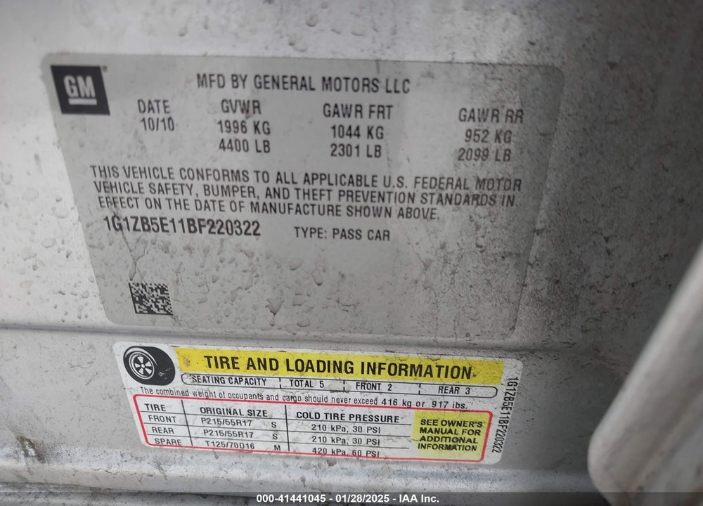 2011 CHEVROLET MALIBU LS VIN: 1G1ZB5E11BF220322