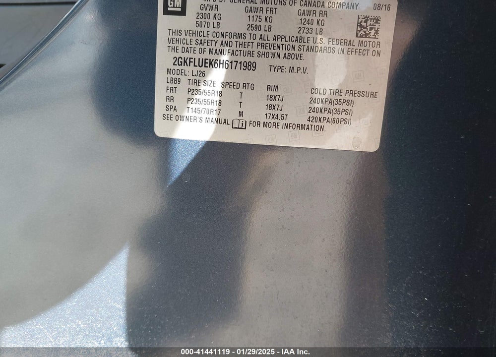 2017 GMC TERRAIN SLT VIN: 2GKFLUEK6H6171989
