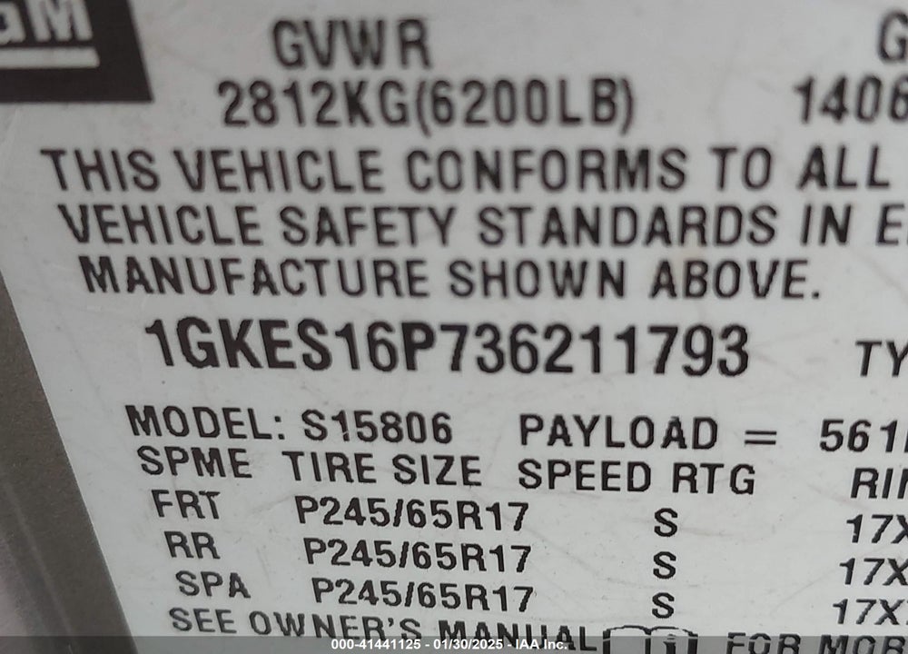 2003 GMC ENVOY XL SLT VIN: 1GKES16P736211793