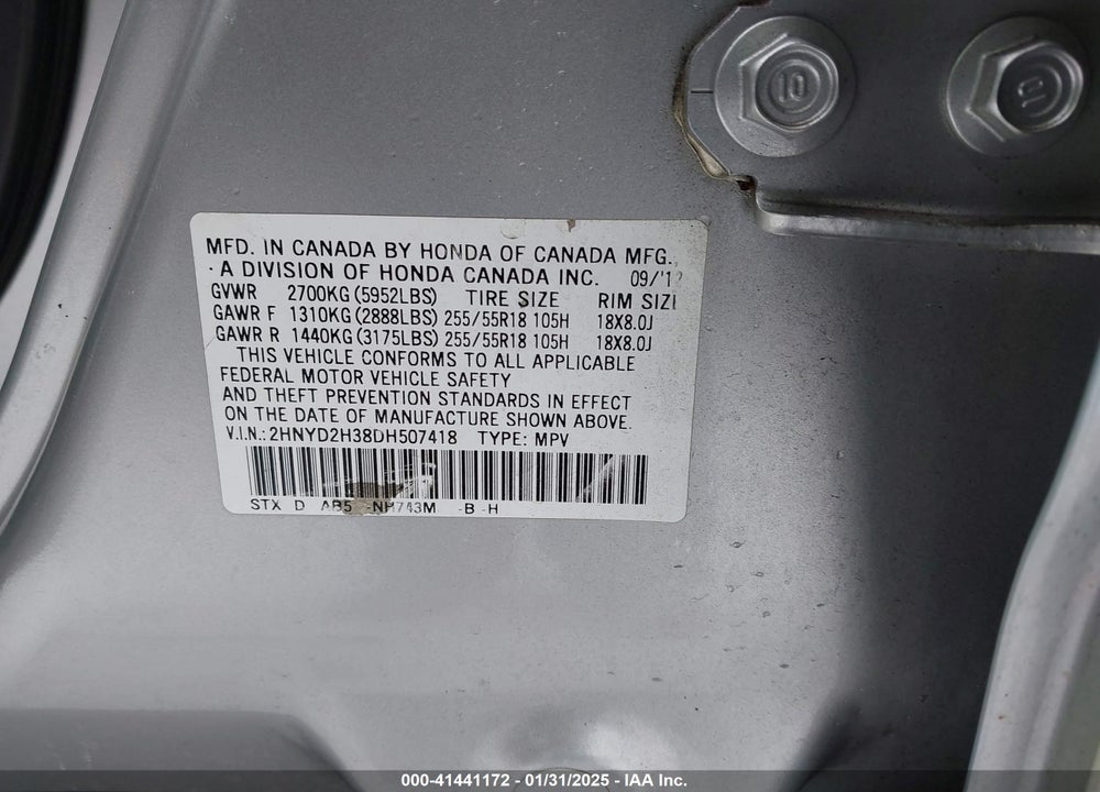 2013 ACURA MDX TECHNOLOGY PACKAGE VIN: 2HNYD2H38DH507418