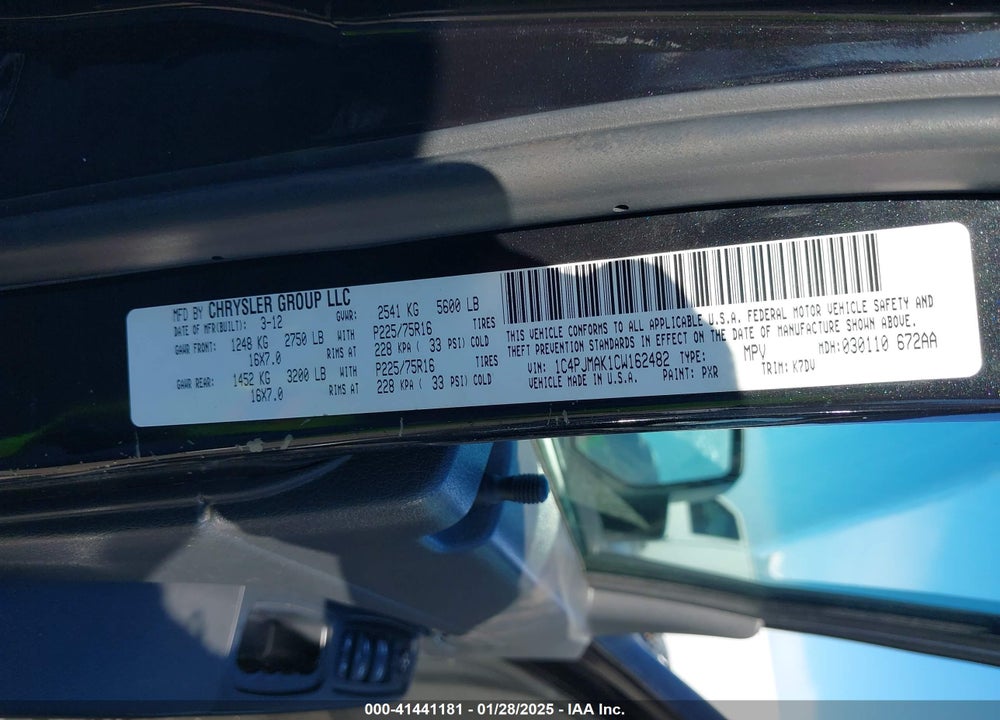 2012 JEEP LIBERTY SPORT VIN: 1C4PJMAK1CW162482
