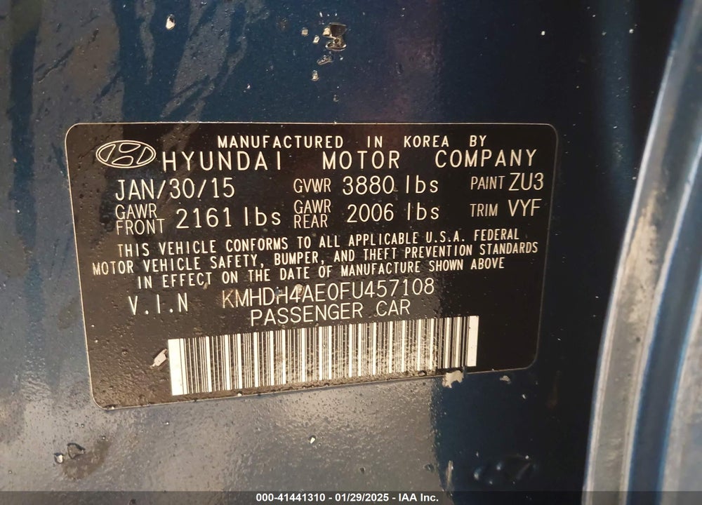 2015 HYUNDAI ELANTRA SE VIN: KMHDH4AE0FU457108