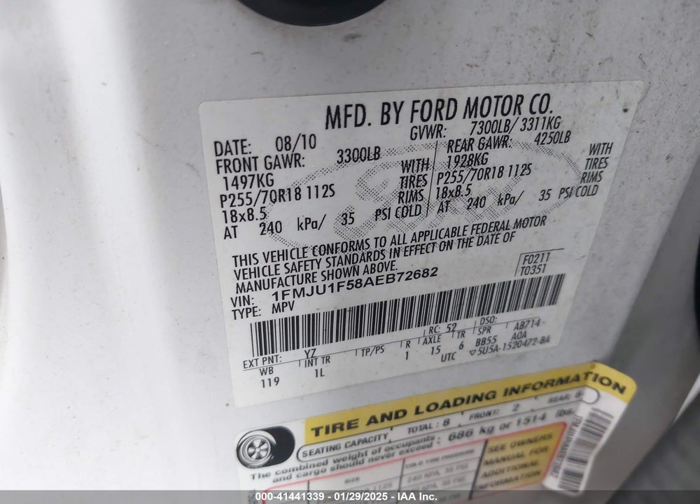 2010 FORD EXPEDITION XLT VIN: 1FMJU1F58AEB72682