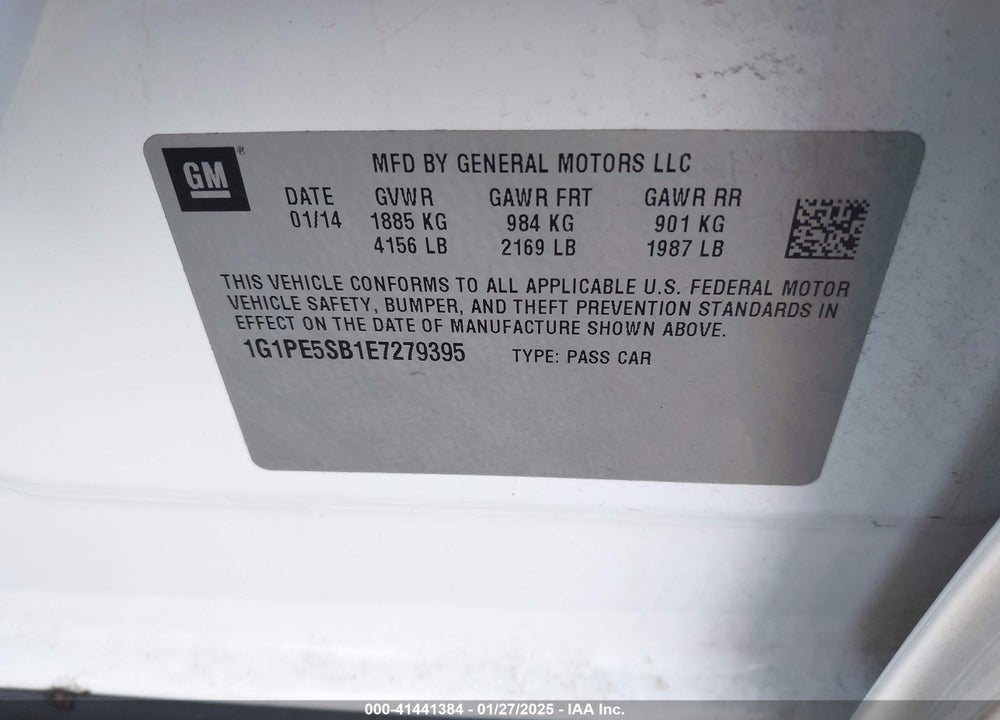 2014 CHEVROLET CRUZE VIN: 1G1PE5SB1E7279395