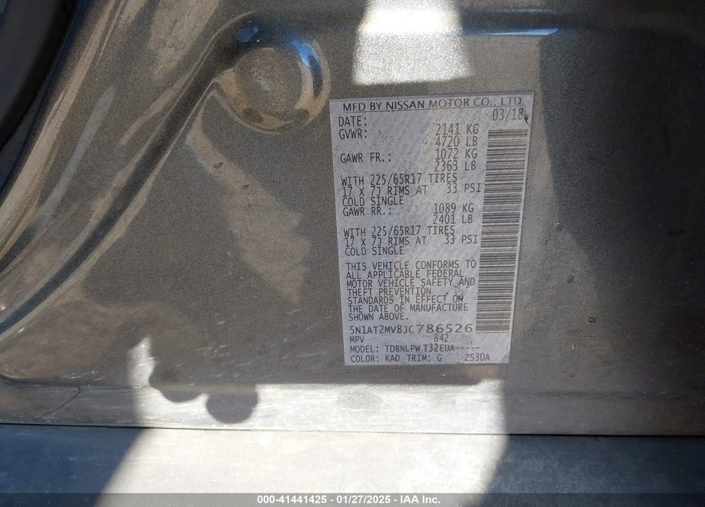 2018 NISSAN ROGUE S VIN: 5N1AT2MV8JC786526