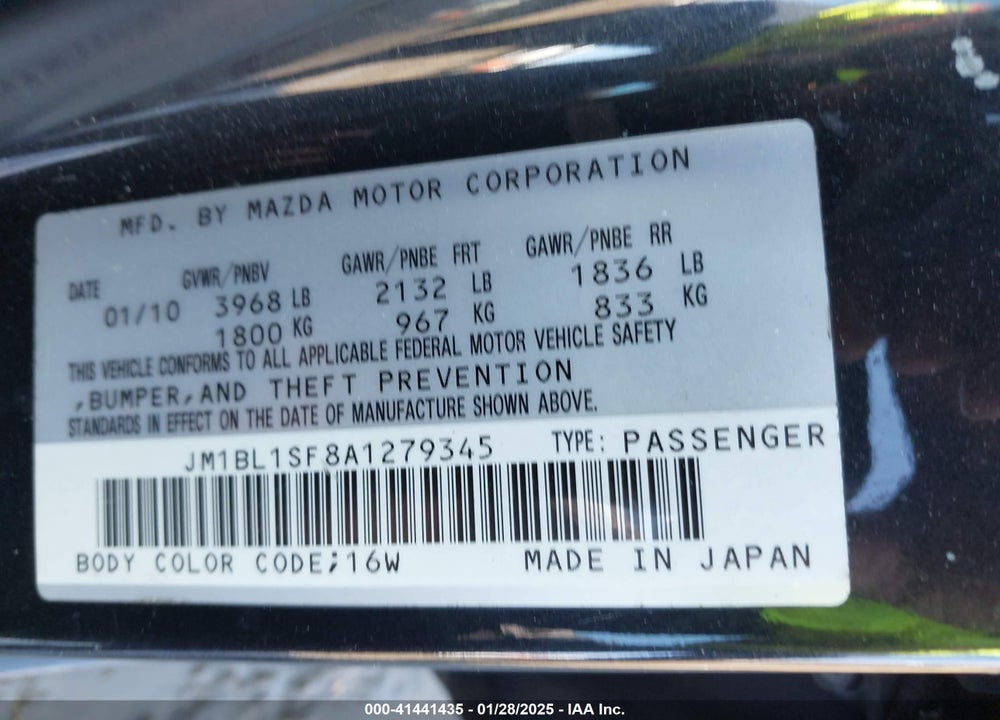 2010 MAZDA MAZDA3 VIN: JM1BL1SF8A1279345