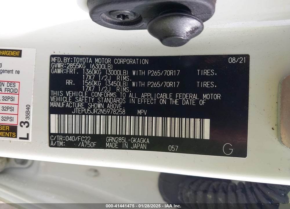 2022 TOYOTA 4RUNNER TRD OFF ROAD VIN: JTEPU5JR2N5978258