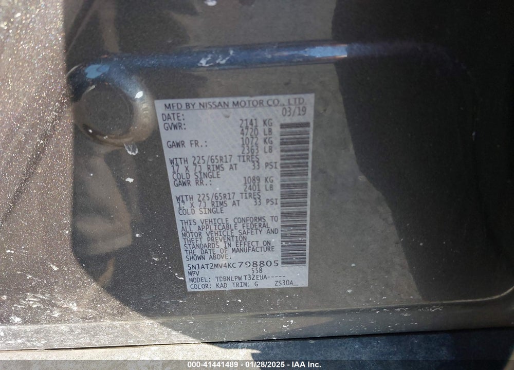 2019 NISSAN ROGUE VIN: 5N1AT2MV4KC798805