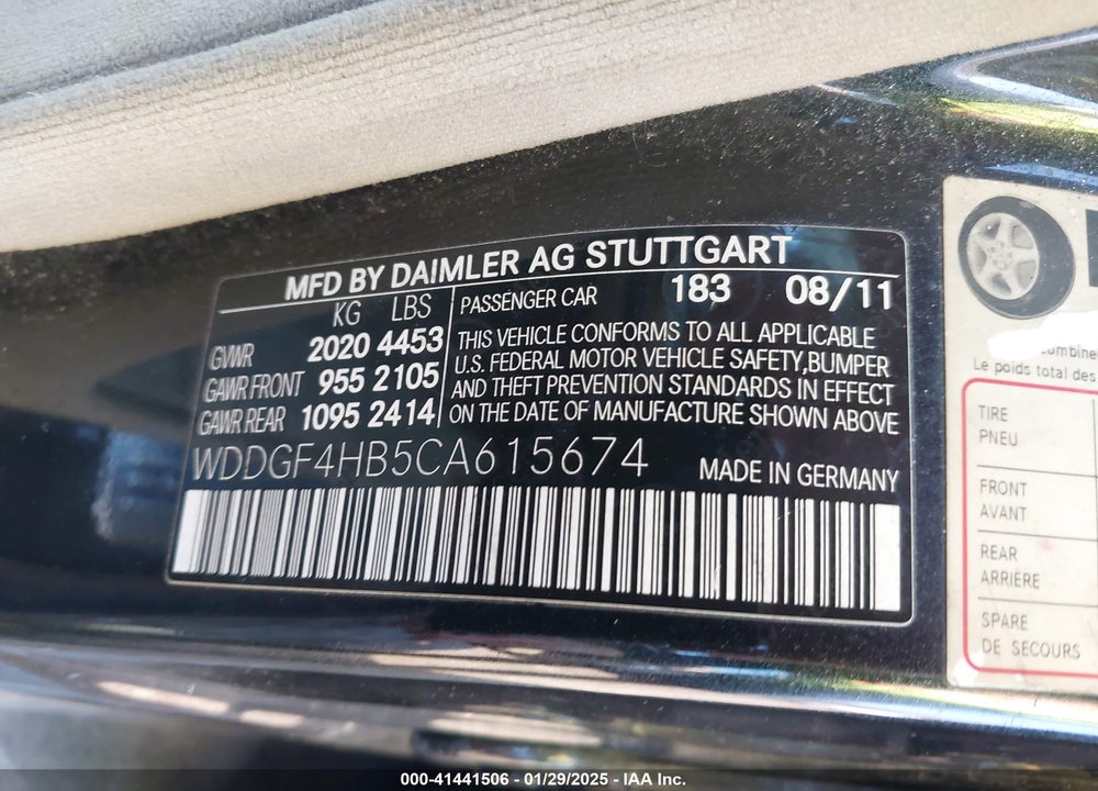 2012 MERCEDES-BENZ C 250 VIN: WDDGF4HB5CA615674