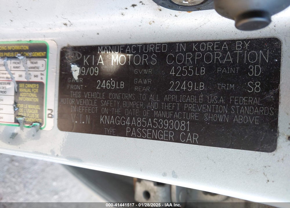 2010 KIA OPTIMA VIN: KNAGG4A85A5393081