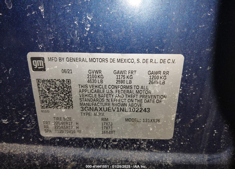 2022 CHEVROLET EQUINOX AWD LT VIN: 3GNAXUEV1NL102243