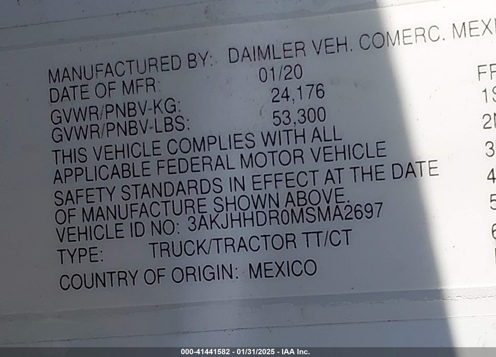 2021 FREIGHTLINER NEW CASCADIA 126 VIN: 3AKJHHDR0MSMA2697