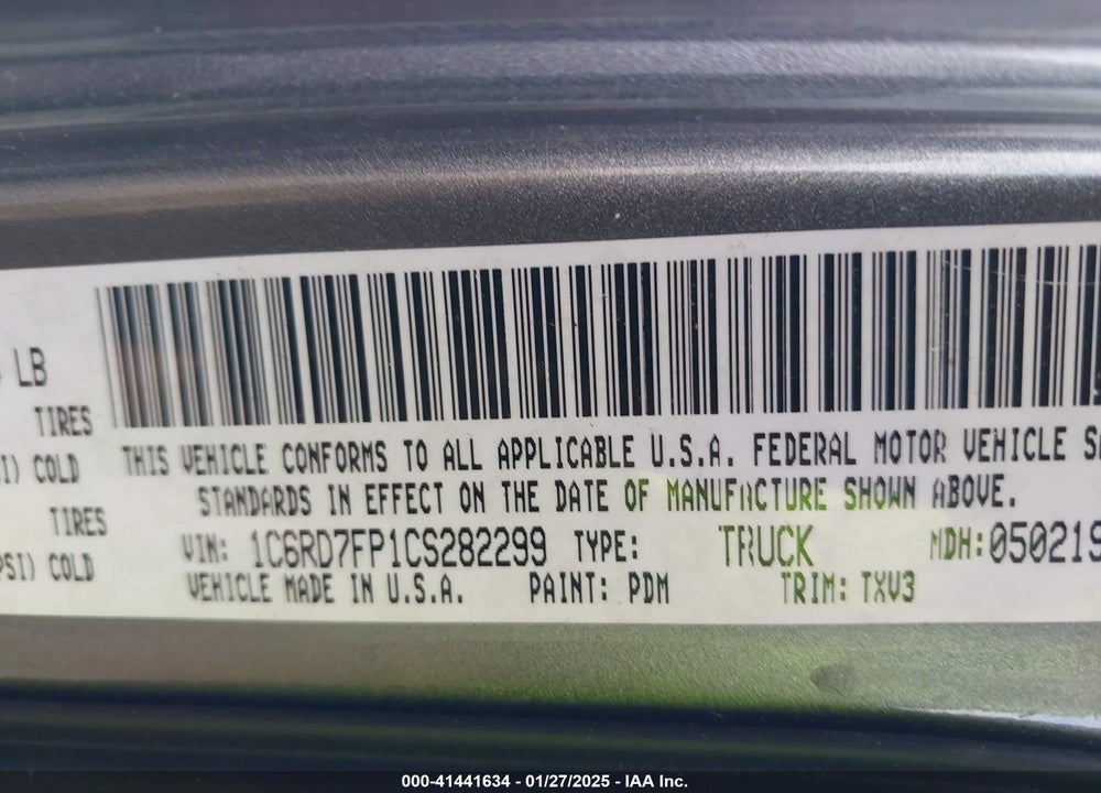 2012 RAM 1500 VIN: 1C6RD7FP1CS282299