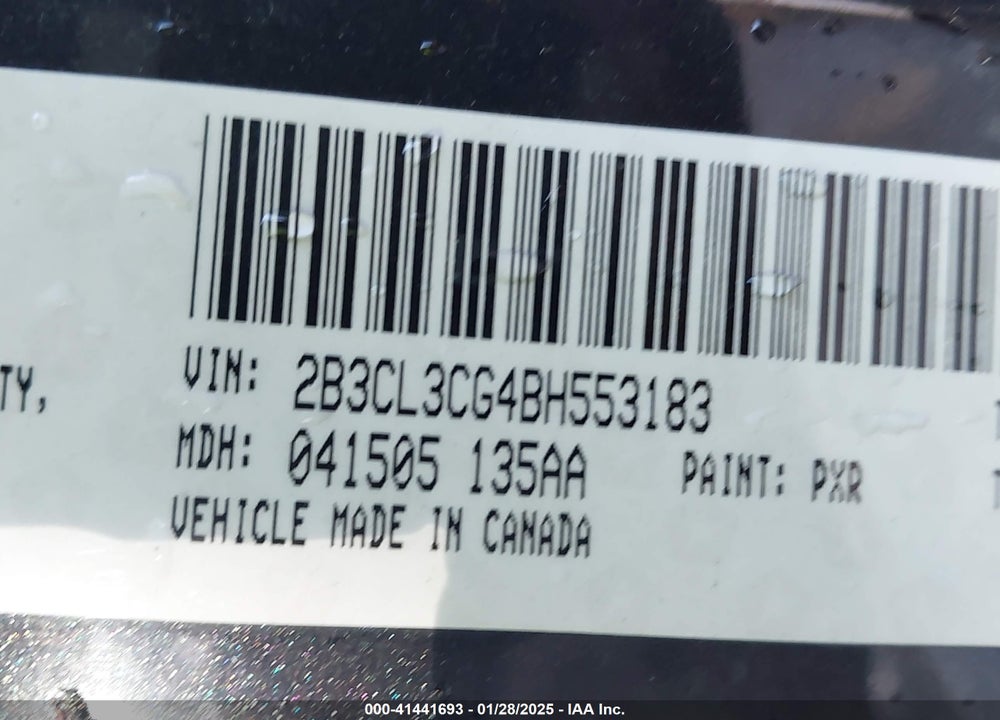 2011 DODGE CHARGER VIN: 2B3CL3CG4BH553183