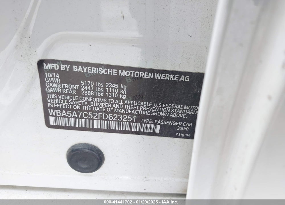 2015 BMW 528I VIN: WBA5A7C52FD623251