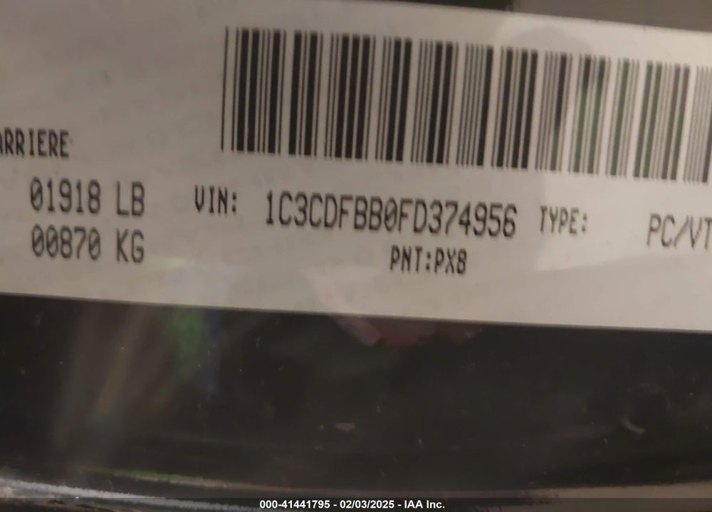 2015 DODGE DART SXT VIN: 1C3CDFBB0FD374956