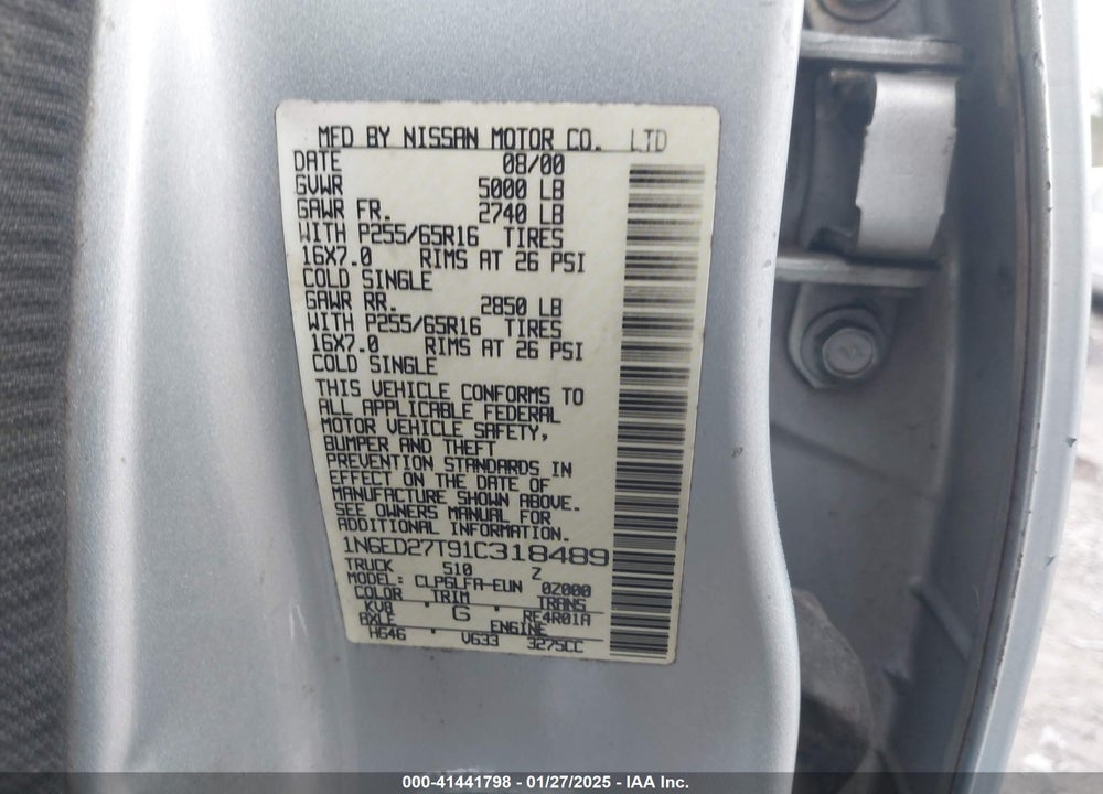 2001 NISSAN FRONTIER SE-V6 VIN: 1N6ED27T91C318489