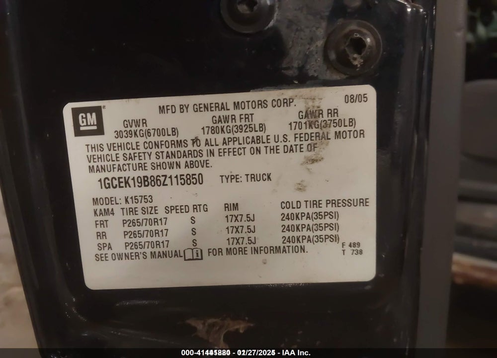 2006 CHEVROLET SILVERADO 1500 LT1 VIN: 1GCEK19B86Z115850