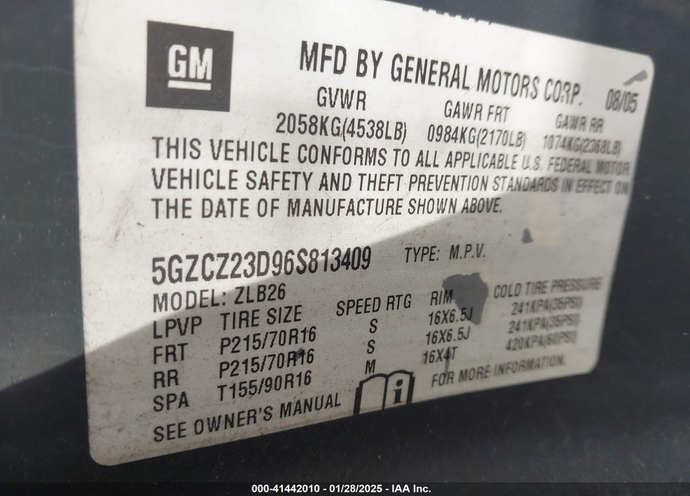 2006 SATURN VUE 4 CYL VIN: 5GZCZ23D96S813409