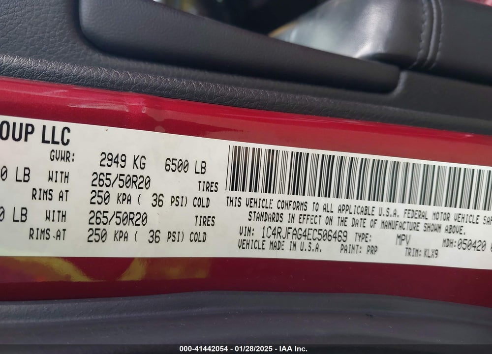 2014 JEEP GRAND CHEROKEE ALTITUDE VIN: 1C4RJFAG4EC506469