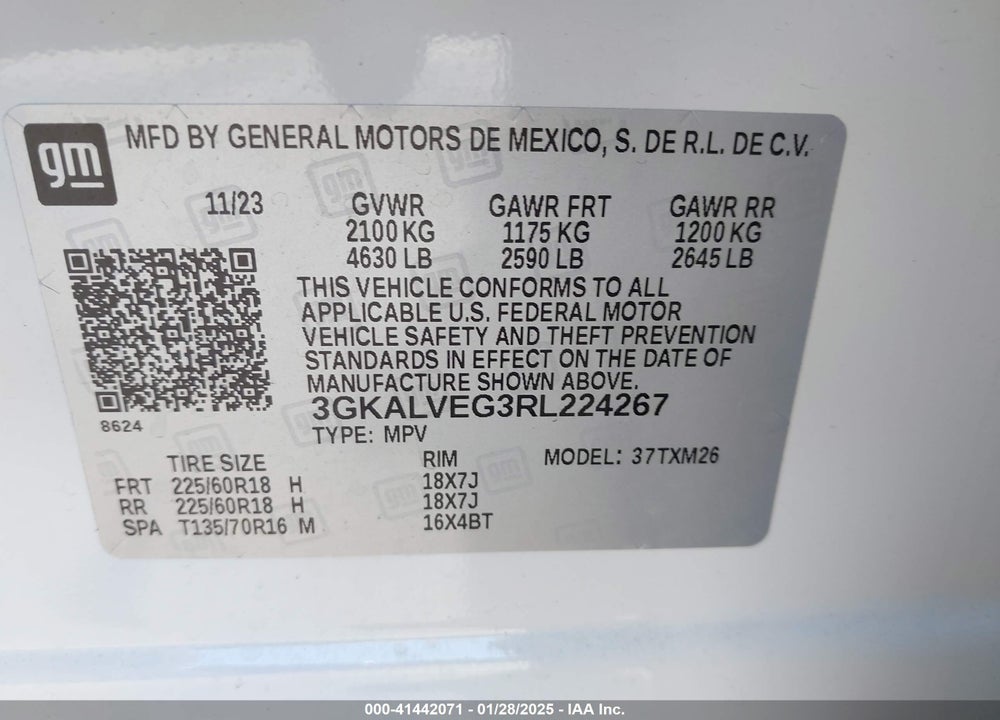 2024 GMC TERRAIN AWD SLT VIN: 3GKALVEG3RL224267