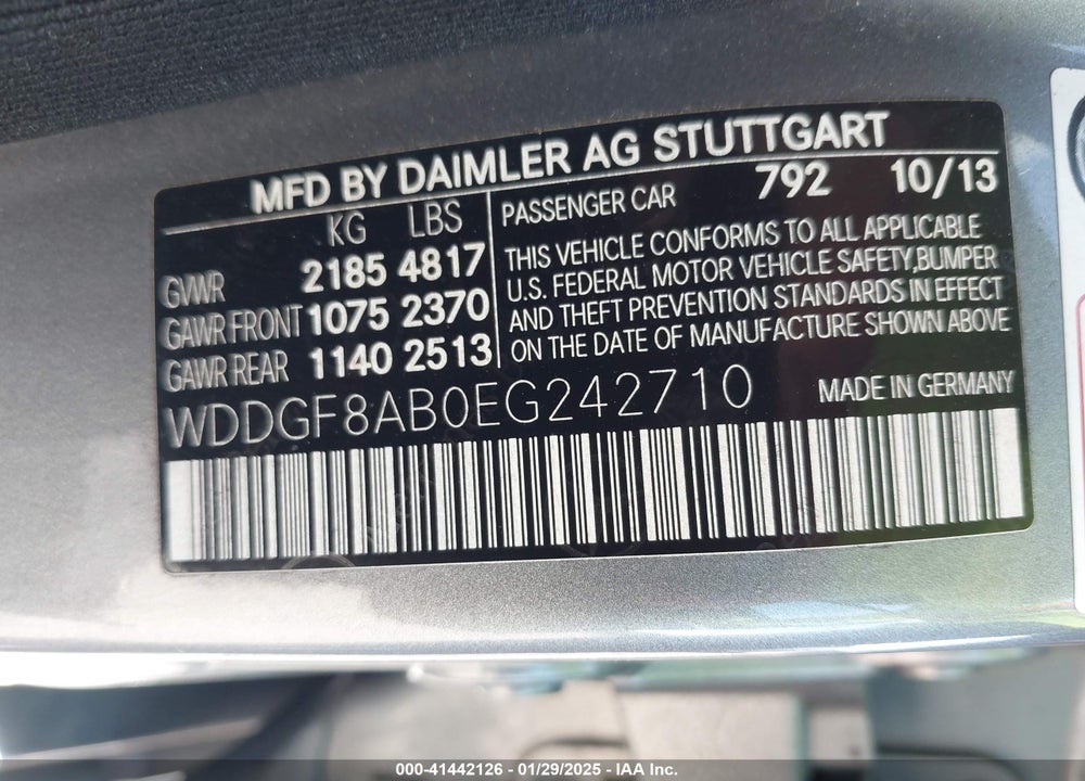 2014 MERCEDES-BENZ C 300 VIN: WDDGF8AB0EG242710