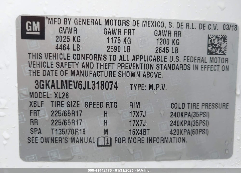 2018 GMC TERRAIN SLE VIN: 3GKALMEV6JL318074