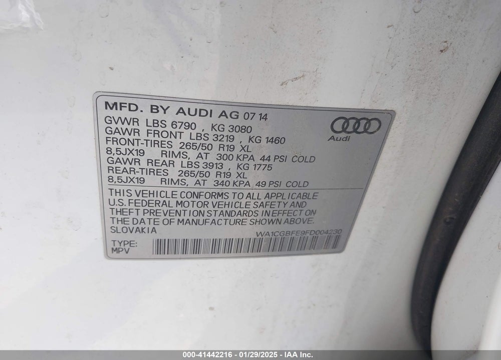 2015 AUDI Q7 3.0T PREMIUM VIN: WA1CGBFE9FD004230