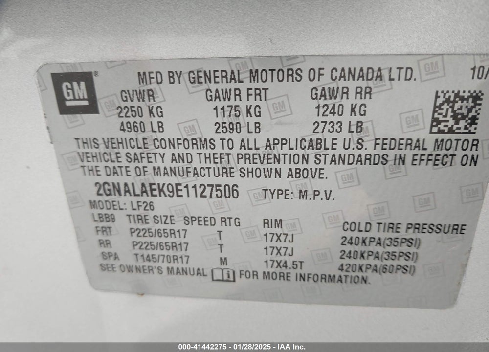 2014 CHEVROLET EQUINOX LS VIN: 2GNALAEK9E1127506