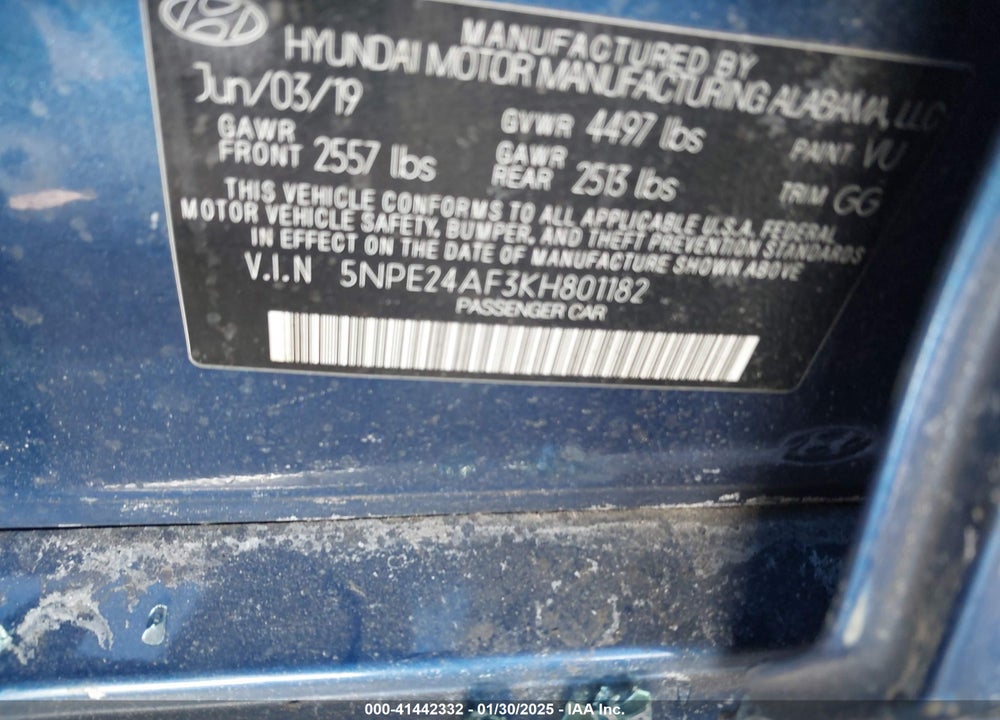 2019 HYUNDAI SONATA VIN: 5NPE24AF3KH801182