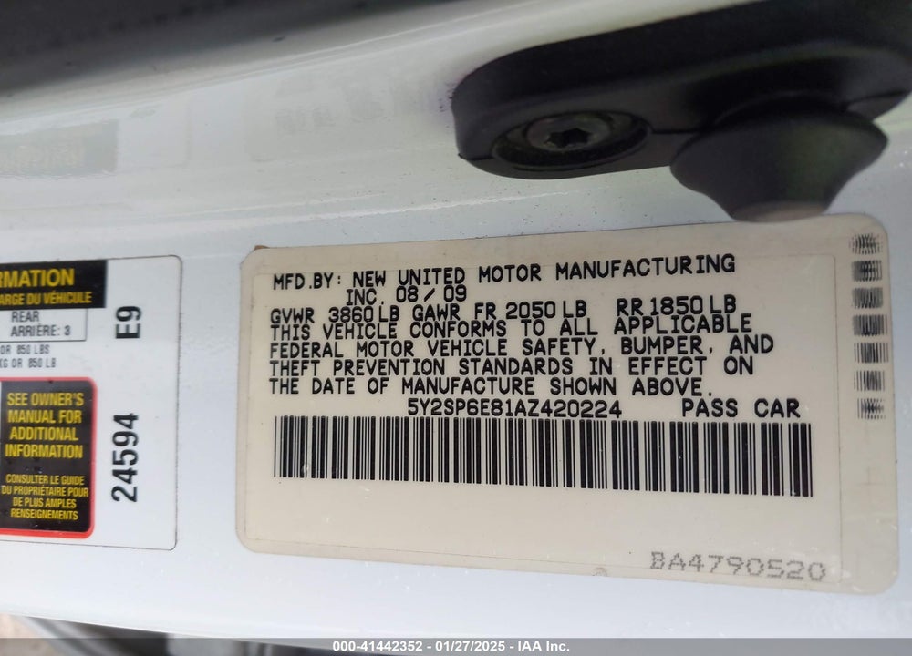 2010 PONTIAC VIBE VIN: 5Y2SP6E81AZ420224