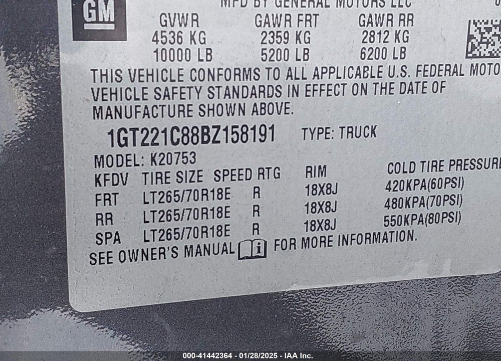 2011 GMC SIERRA 2500HD SLT VIN: 1GT221C88BZ158191