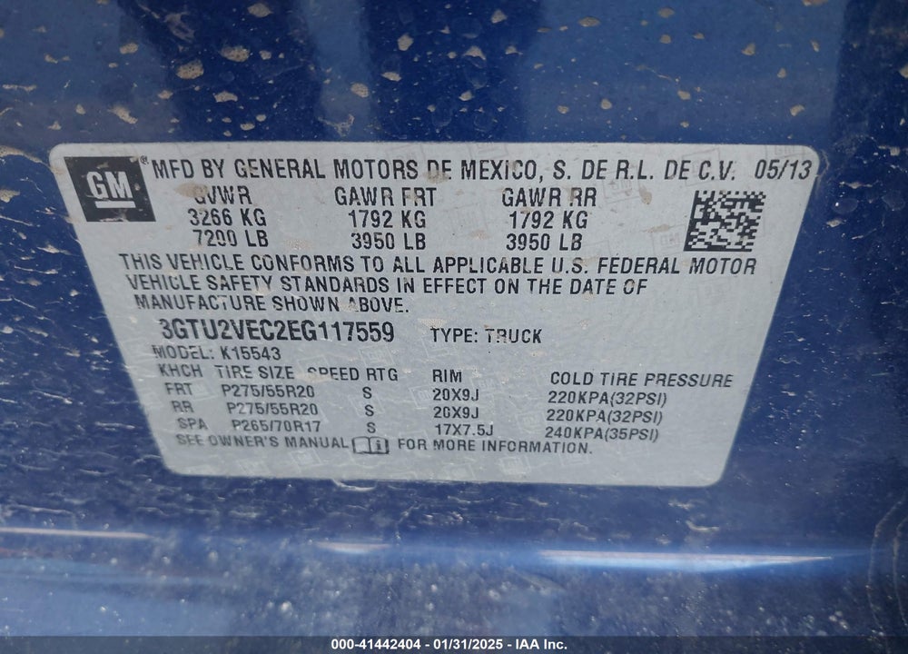 2014 GMC SIERRA 1500 VIN: 3GTU2VEC2EG117559