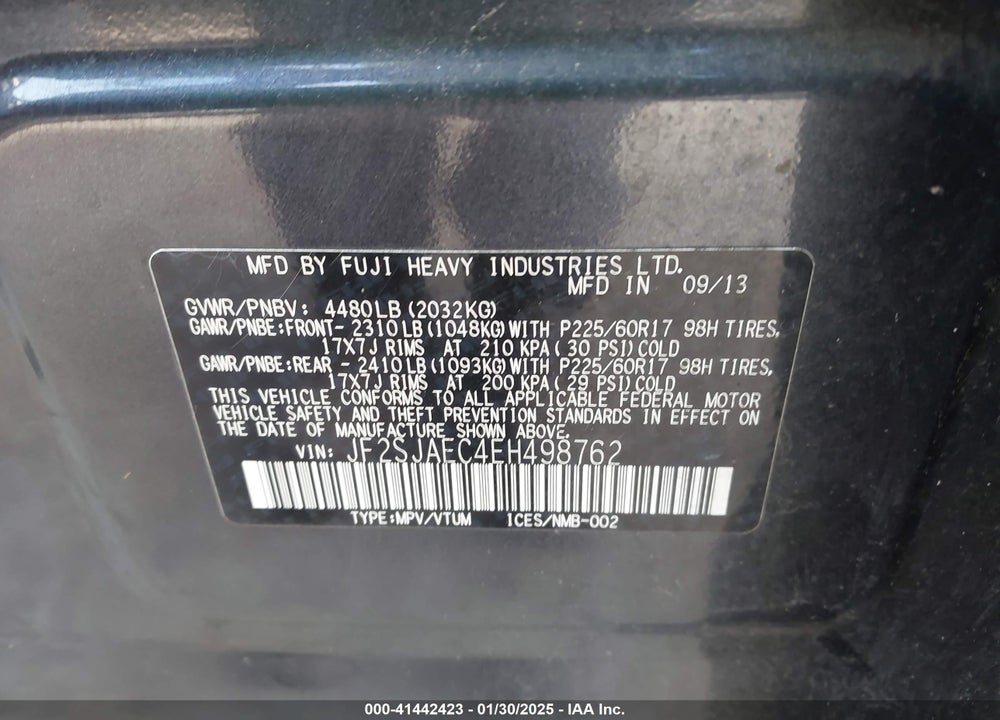 2014 SUBARU FORESTER 2.5I PREMIUM VIN: JF2SJAEC4EH498762