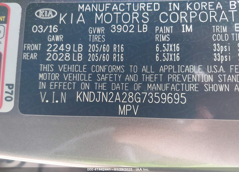 2016 KIA SOUL VIN: KNDJN2A28G7359695