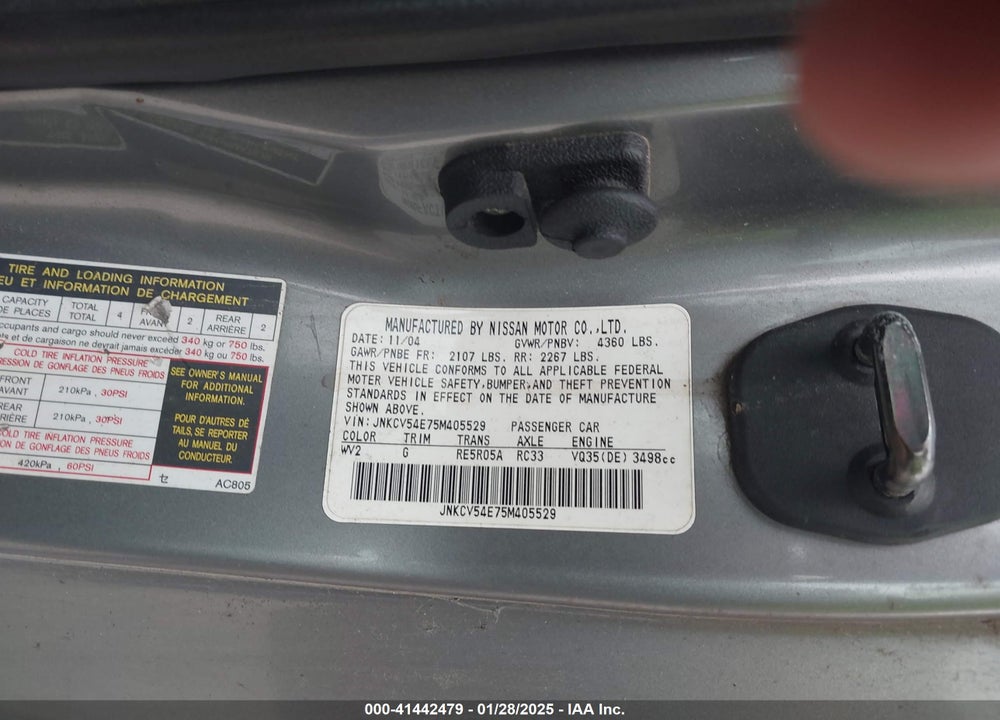 2005 INFINITI G35 VIN: JNKCV54E75M405529