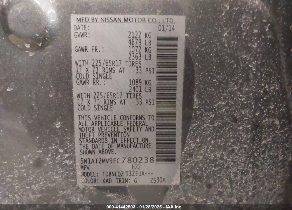 2014 NISSAN ROGUE VIN: 5N1AT2MV9EC780238