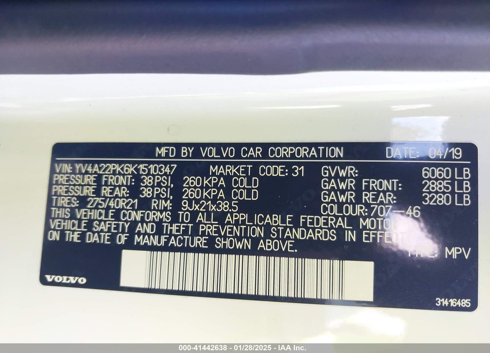 2019 VOLVO XC90 T6 MOMENTUM VIN: YV4A22PK6K1510347