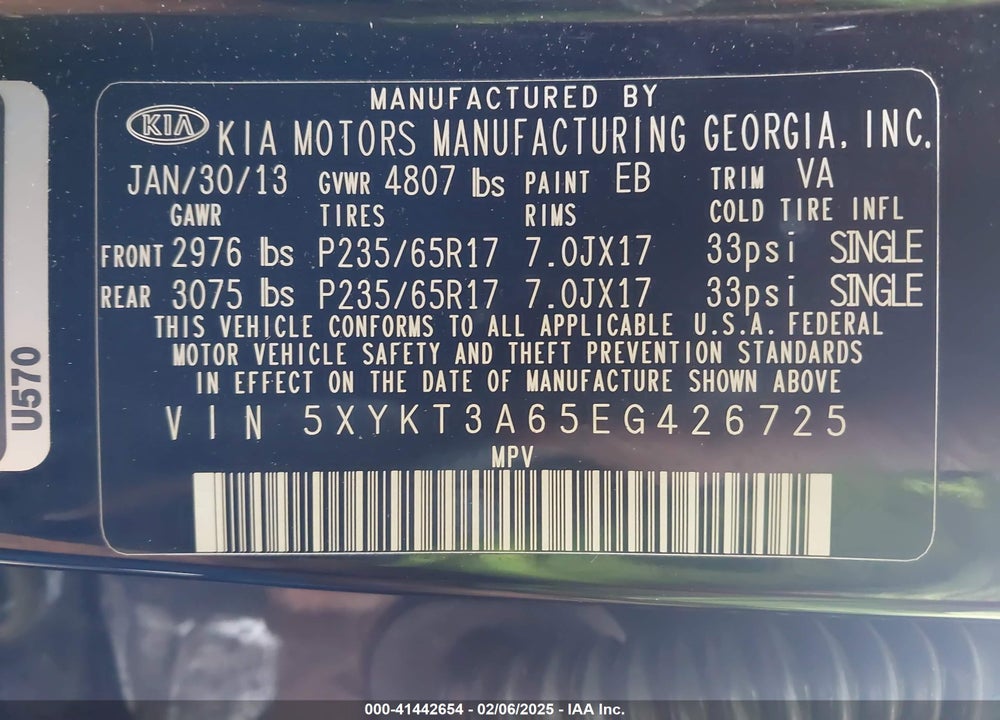 2014 KIA SORENTO LX VIN: 5XYKT3A65EG426725