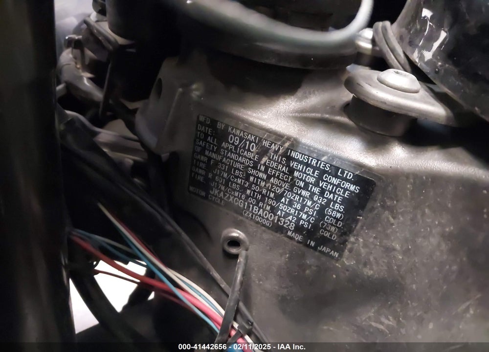 2011 KAWASAKI ZX1000 G VIN: JKAZXCG11BA001328