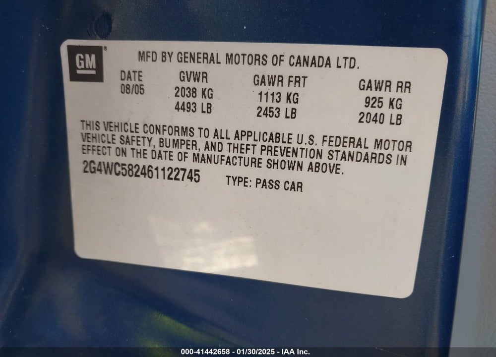 2006 BUICK LACROSSE VIN: 2G4WC582461122745
