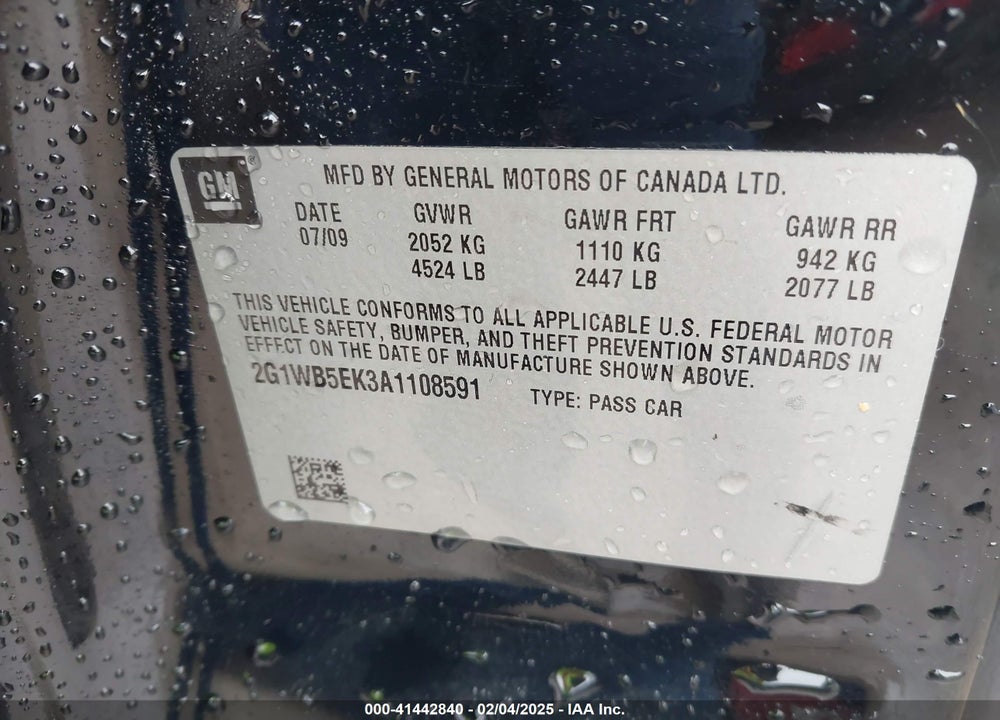 2010 CHEVROLET IMPALA VIN: 2G1WB5EK3A1108591