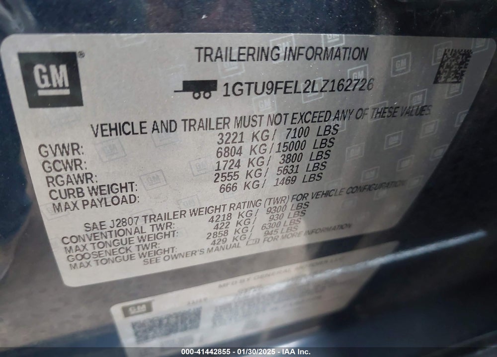 2020 GMC SIERRA 1500 4WD SHORT BOX DENALI VIN: 1GTU9FEL2LZ162726