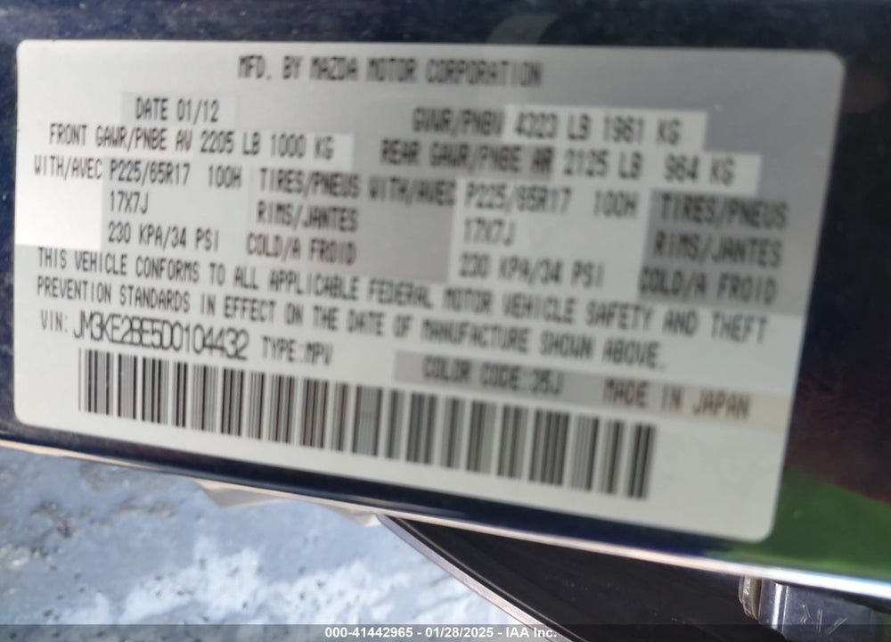 2013 MAZDA CX-5 SPORT VIN: JM3KE2BE5D0104432