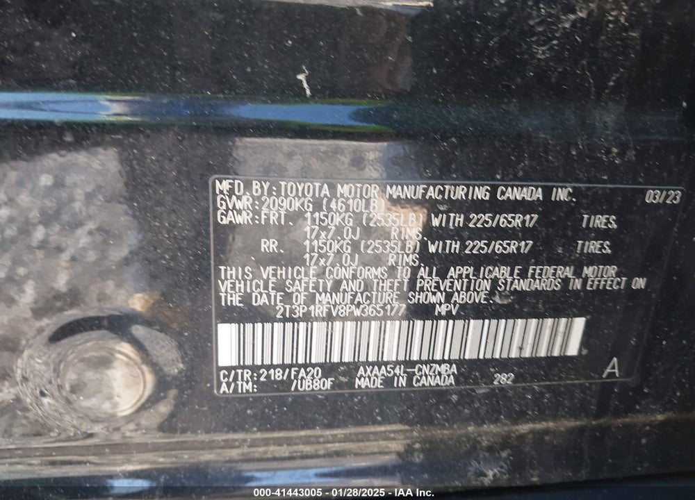 2023 TOYOTA RAV4 VIN: 2T3P1RFV8PW365177