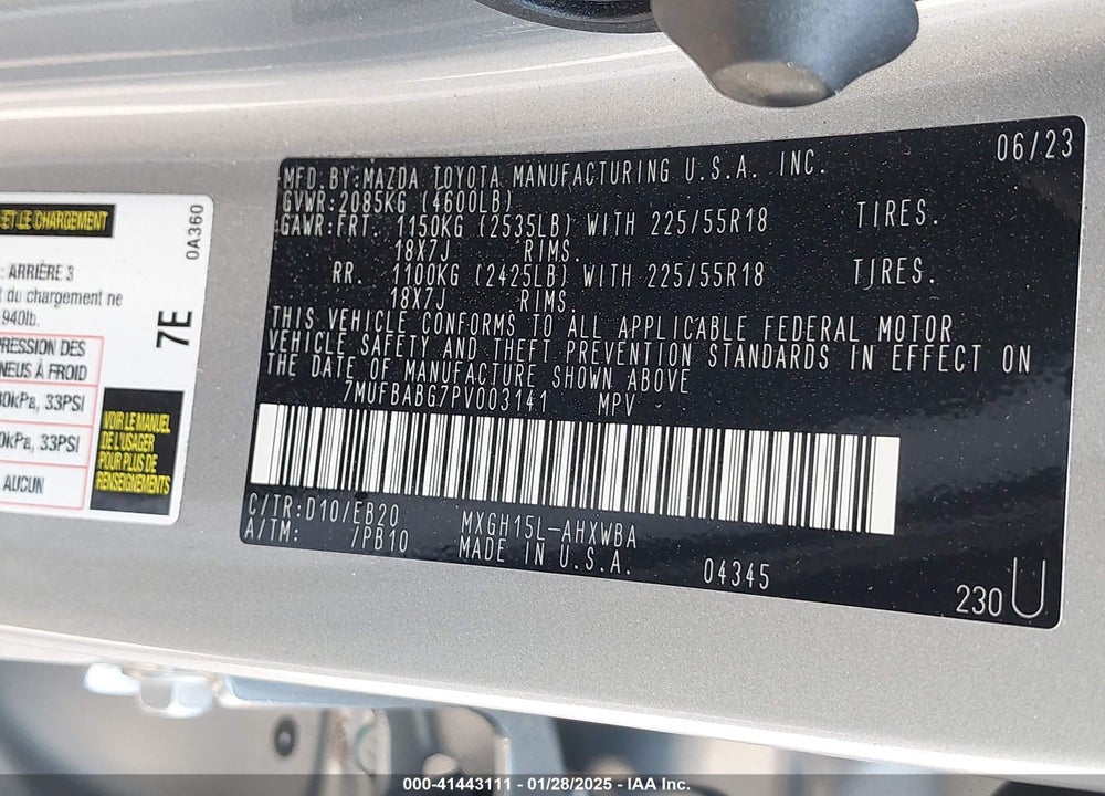 2023 TOYOTA COROLLA CROSS HYBRID XSE VIN: 7MUFBABG7PV003141