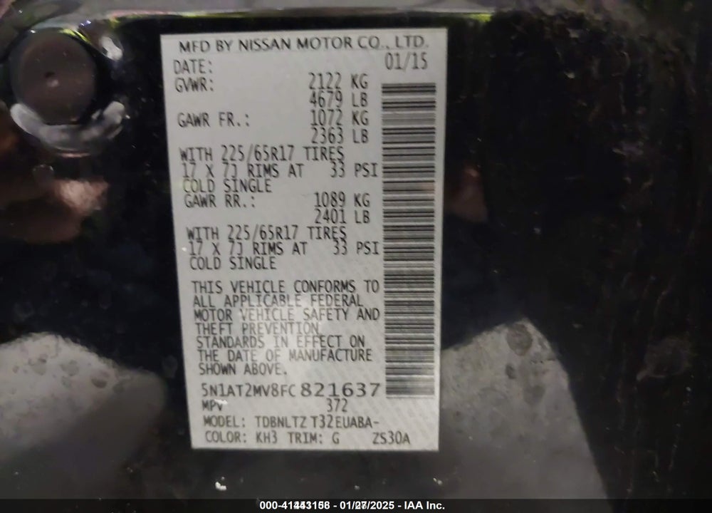 2015 NISSAN ROGUE VIN: 5N1AT2MV8FC821637